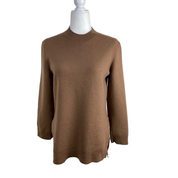 Theory Sweater Wool Blend Tunic High Low Tan Brown Women’s Size S Tight Knit - Picture 3 of 16